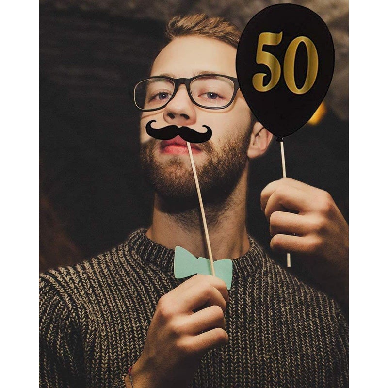 Blue Panda 50th Birthday Props for Women - 60-Pack Black & Gold Cardstock - Selfie Photo Booth Props for 50th Birthday - Image 2